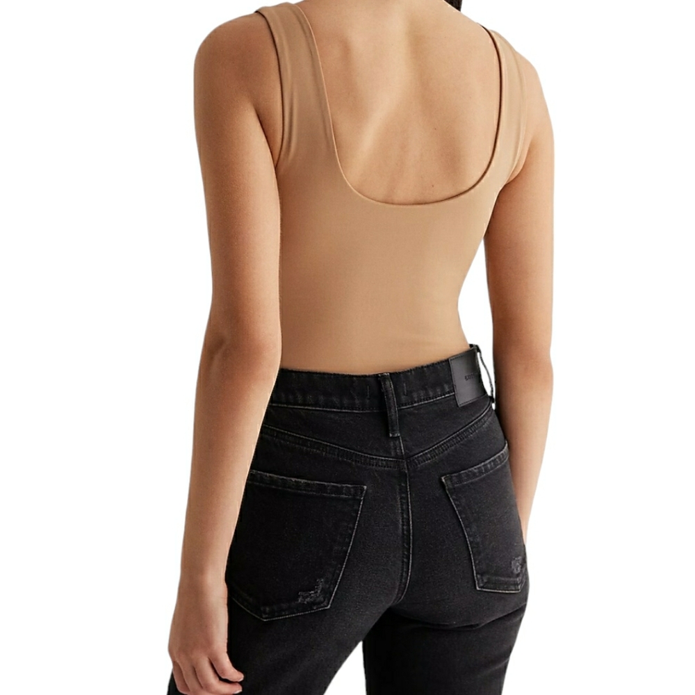 Express Body Contour Bodysuit Womens XL Pecan Tan Scoop Neck High Compression - Picture 4 of 8